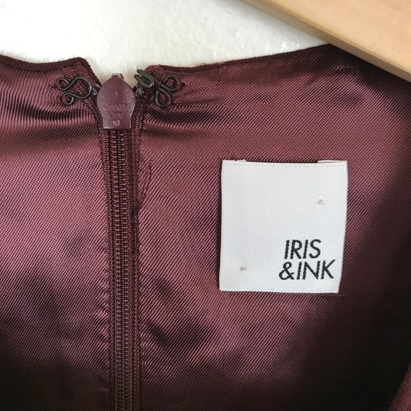 Iris & Ink Burgandy Crew Short Sleeve A-Line Dress - Picture 3 of 8